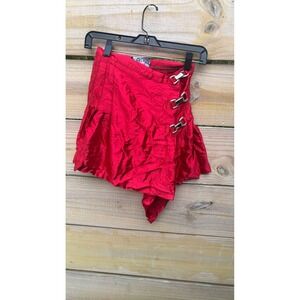 Street Code Vintage Metallic Red Mini Skirt Silver Clasp Wrap Asymmetrical Y2K